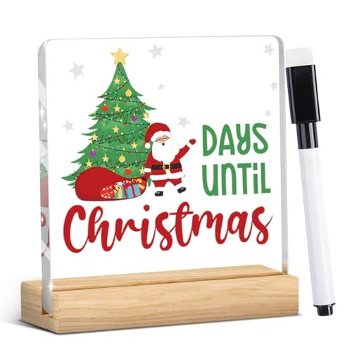 Christmas Days Until Countdown Sign with Stand - Holiday Desk Decor - Santa Xmas Gift