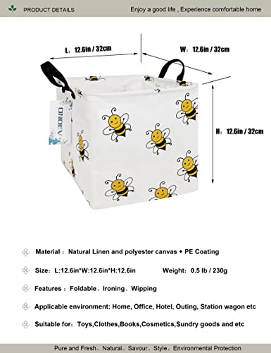 ONOEV Square Bumblebee Kids Nursery Storage Basket - Waterproof Cotton Canvas, Collapsible Toy & Clothes Organizer, 12.6x12.6 inches