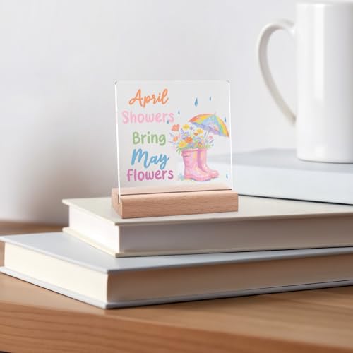 Spring Decor Acrylic Plaque with Wooden Stand - Inspirational Home Sign