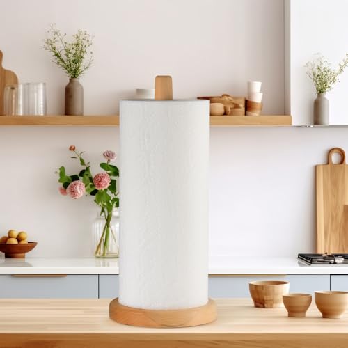Large Wooden Paper Towel Holder Beechwood Kitchen Dispenser with Anti-Skid Base