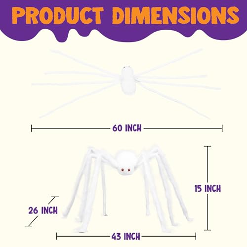 JOYIN 5ft Giant White Halloween Spider, Poseable Scary Hairy Yard Prop