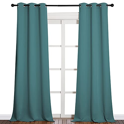 NICETOWN Sea Teal Patio Glass Door Panels - 42 x 90-inch, Pack of 2