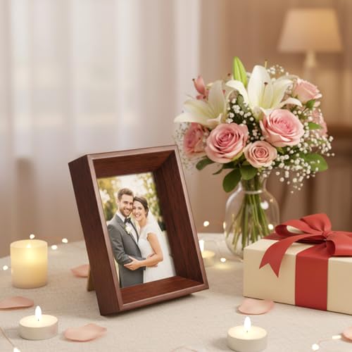 Eldraqth 2x3 Picture Frame, Rustic Walnut Wood Mini Photo Frame for Tabletop