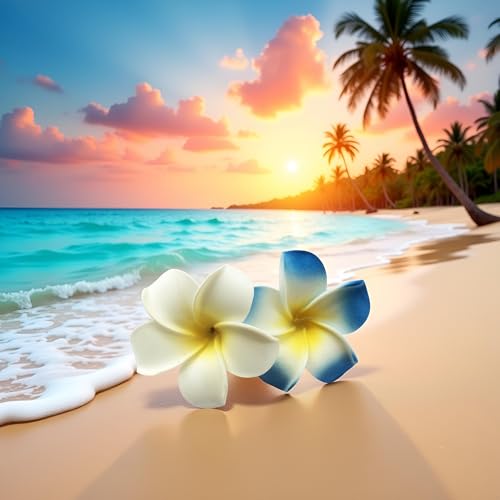 Zhuluck Hawaiian Flower Hair Clips 7cm White and Blue Foam Plumeria