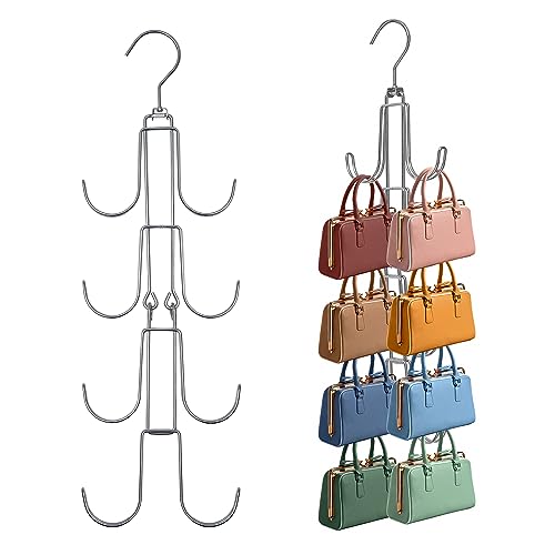 Baoswi 4-Tier Purse Organizer - Silver Metal Hanging Bag Holder