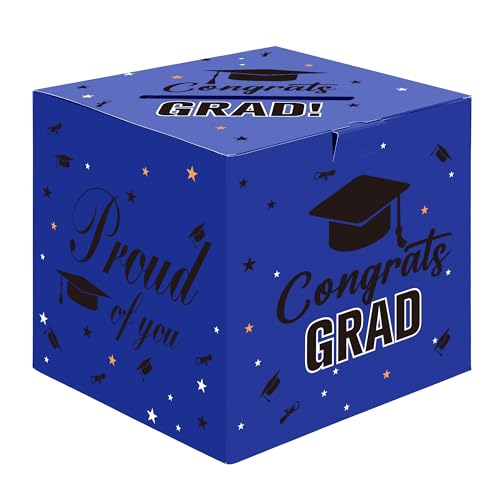 Graduation Card Box for Class of 2026 - Foldable Blue Gift Holder