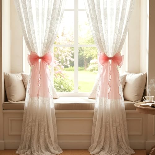 Elegant Pink Bow Curtain Tiebacks - 2 Pack Decorative Holdbacks