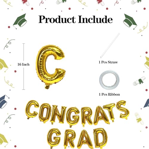 KALOR Gold 16 Inch Congrats Grad Banner Balloons for Graduation Party 2026