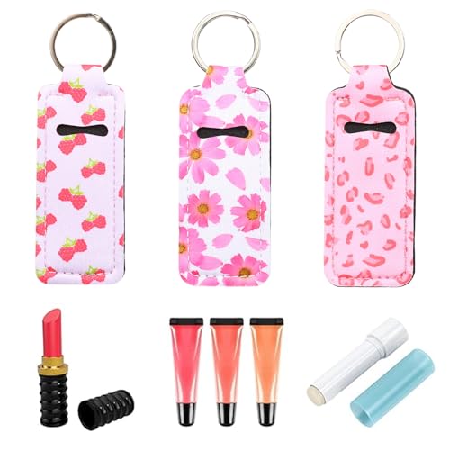 Caiqicome Cotton Chapstick Holder Keychain 3 Pack Lip Balm Pouch