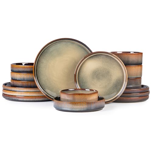 Ceramic Dinnerware Set for 4 - 16-Piece Cocoa Mocha Finish