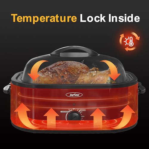 20 Quart Electric Roaster Oven with Self-Basting Lid - Red