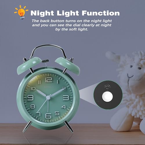 AYRELY 4.5" Twin Bell Loud Alarm Clock for Heavy Sleepers, Silent Non-Ticking
