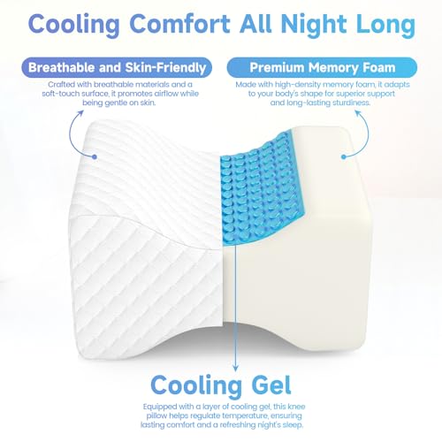 Cooling Gel Knee Pillow for Side Sleepers - Large White Memory Foam