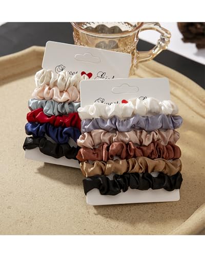 Zilotusnte 12-Pack Black Satin Silk Hair Scrunchies - Soft Anti-Frizz Spiral Hair Ties for Women