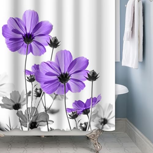 Violet Grey Floral Shower Curtain, 72x72 Inch, Vintage Botanical