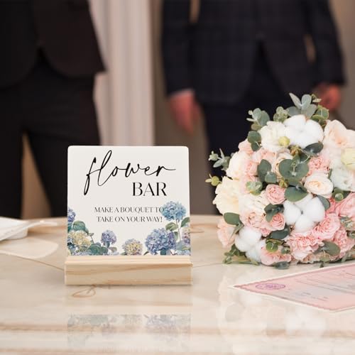 Flower Bar Sign Wood Plaque 4x4 Inch Hydrangea Wedding Decor Bridal Shower