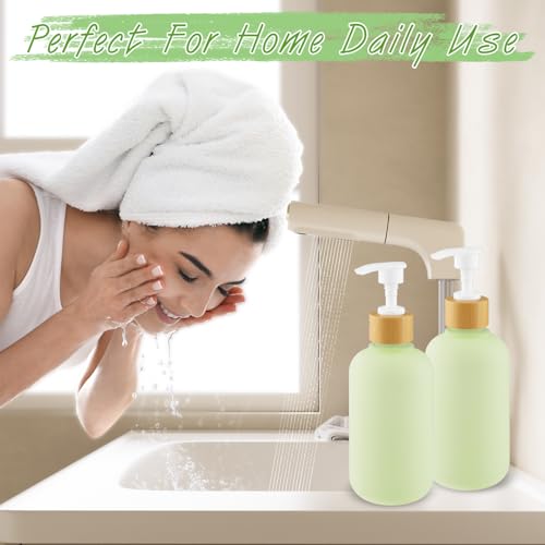 3 Pcs 300ml Green Soap Dispenser Set - Refillable Plastic Pump Bottles