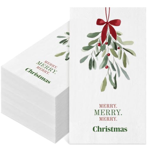 Christmas Paper Napkins Mistletoe Design - 100 Pack Holiday Disposable Napkins