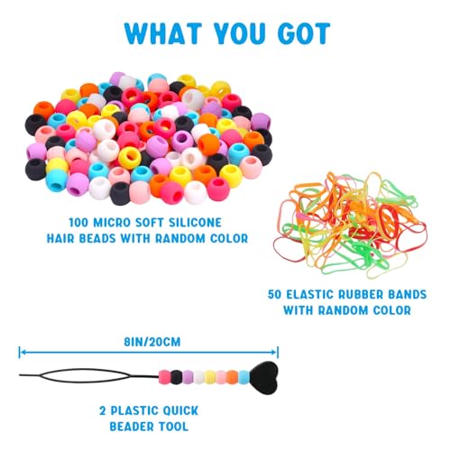 COSOOS Silicone Hair Beads for Braids with Quick Beaders and Rubber Bands