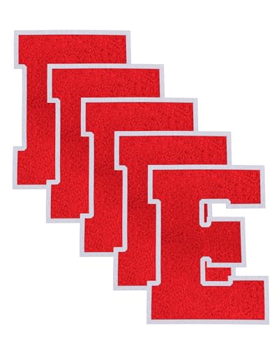 5PCS 4.5" Varsity Letter Patches Red Chenille Iron On Letters Patch