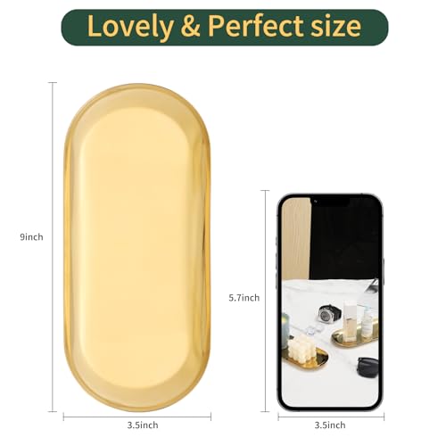 ANABIUP 2-Pack Oval Gold Decorative Trays for Vanity and Jewelry Storage