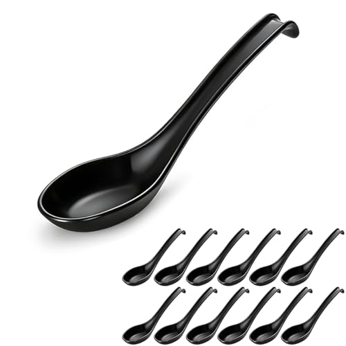 Berglander 12-Piece Asian Soup Spoon Set - Durable Plastic Spoons for Ramen, Pho, and Wonton