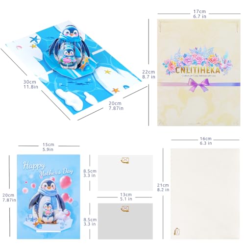 Penguin 3D Pop Up Mother's Day Greeting Card with Envelope
