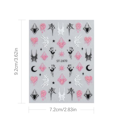 NSSHEL 6 Sheets Halloween Nail Stickers Spider Web Ghost Skull 3D Self-Adhesive