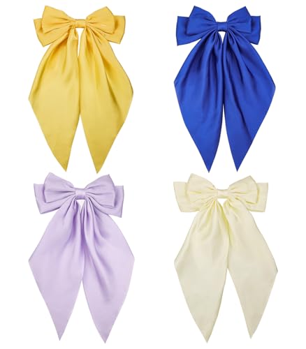 Satin Hair Bows 4PCS Long Tail Design Colorful Clips for Women
