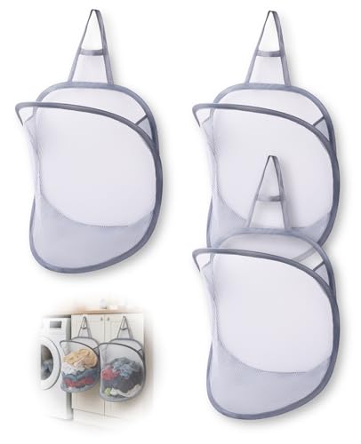 3 Pack Small Hanging Laundry Bags - Foldable Mesh Space-Saving Organizers