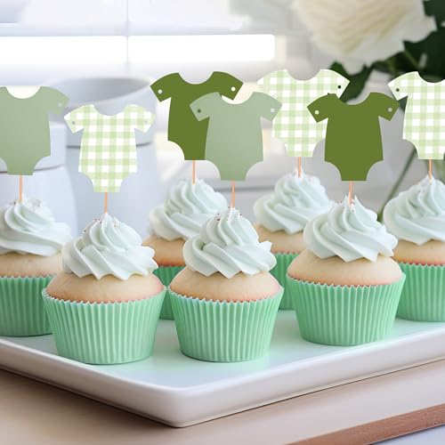 Green Gingham Baby Shower Banner with Bodysuit Garland