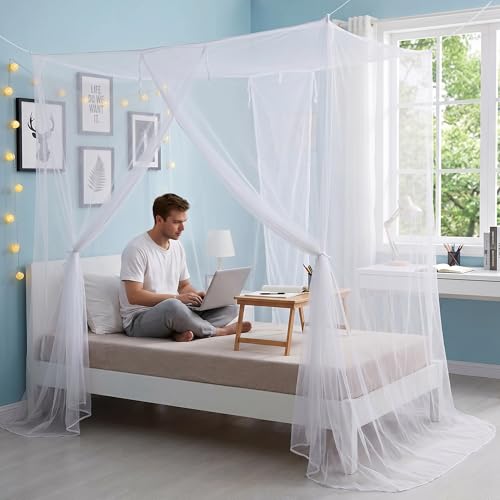 White Mosquito Net for Bed - Single to Queen Size Canopy, 35"W x 75"L, One Side Opening