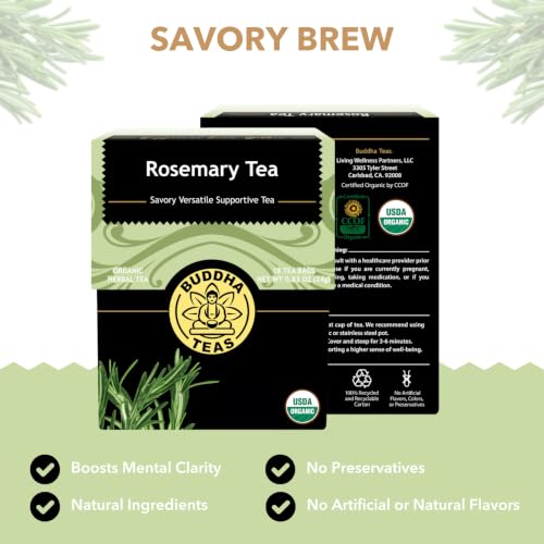 Buddha Teas Organic Rosemary Tea - Herbal Caffeine-Free Tea, 18-Count