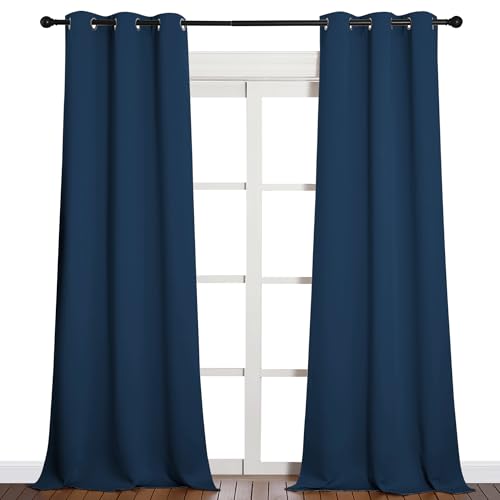 NICETOWN Moroccan Blue Patio Glass Door Blackout Curtains 1 Pair 42x90 in - Energy Saving & Noise Reducing
