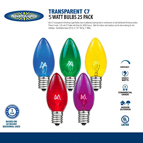 Christmas Replacement Bulbs C7 E12 Base Clear 25 Pack - Novelty Lights