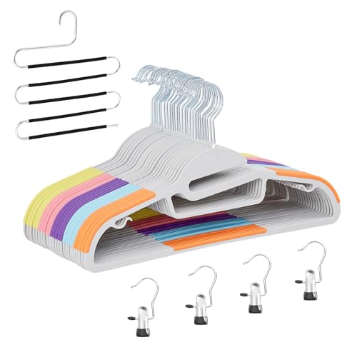 VECELO 25 Pack Coat Hangers, Premium Quality Plastic Suit Clothes Hanger, Non-Slip, Heavy-Duty, S-Shaped Opening, 360¨¬ Swivel Hook, Space-Saving for Bedroom Closet