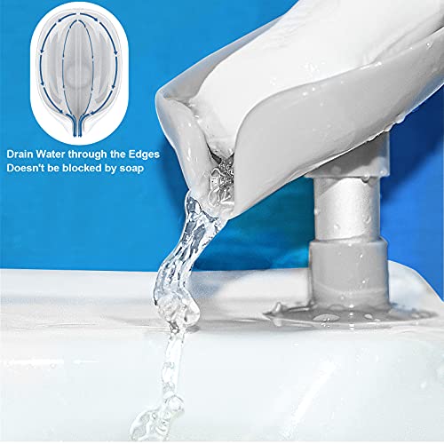 Leaf-Shape Self-Draining Soap Holder, 2-Pack Suction Cup Dish (Grey + Green)