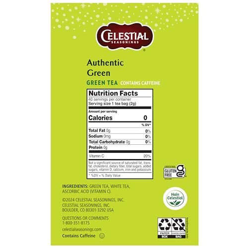 Celestial Seasonings Authentic Green Tea 40 Count - Smooth & Natural