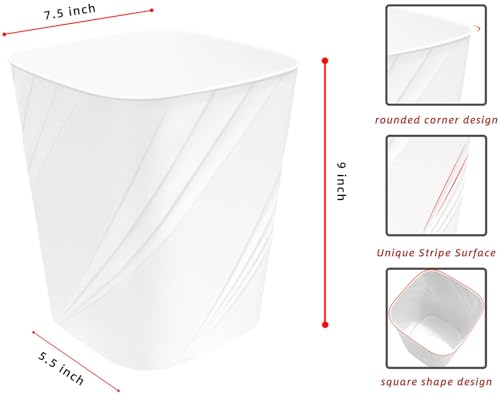 DAJITRE Small Plastic Trash Can White 1.8 Gallon Wastebasket for Bathroom Bedroom Office