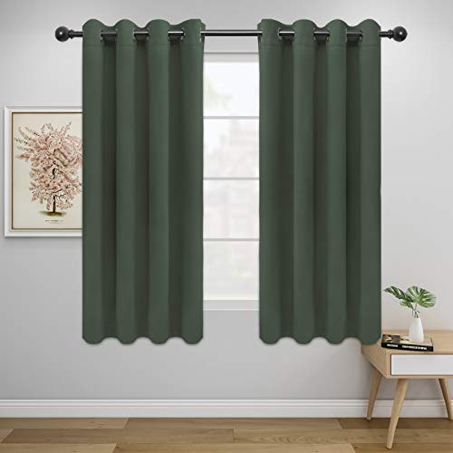 Easy-Going Blackout Curtains, Thermal Insulated Grommet Drapes, 52x63 in Greyish Green - Noise Reduction & Room Darkening