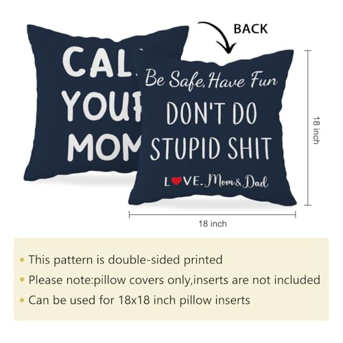 Call Your Mom Throw Pillow Cover 18x18 - Navy Blue Decorative Cushion