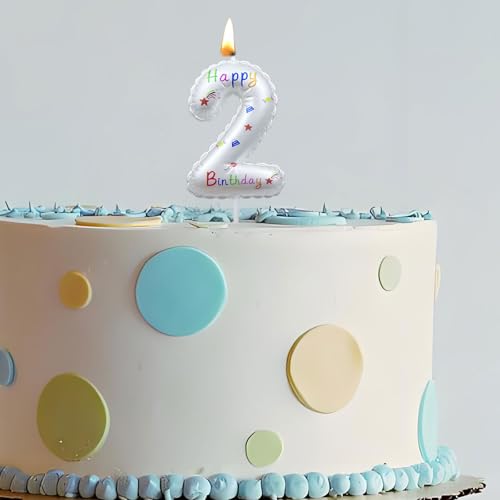 Colorful Number 6 Birthday Candle - White Happy Birthday Cake Topper