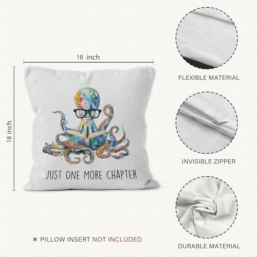 Just One More Chapter Octopus Throw Pillow Cover 18x18