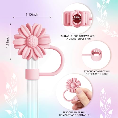 Flower Straw Toppers for Stanley Cup - 6 Set with Charms