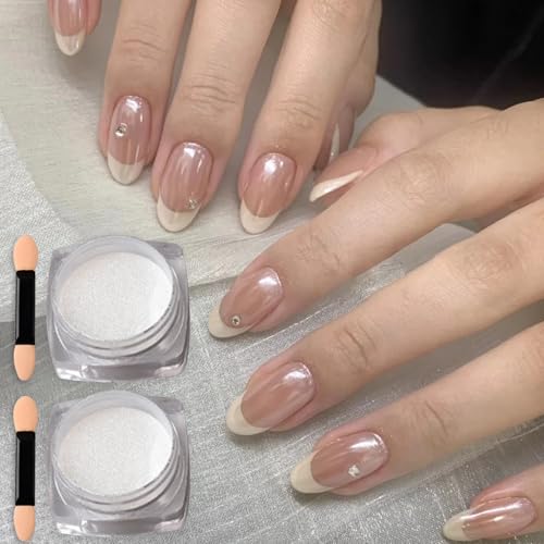Vonrui Pearl Ice White Nail Chrome Powder 2 Boxes Aurora Pigment