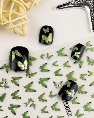 lulir Green Butterfly Nail Stickers Self-Adhesive Art Decals