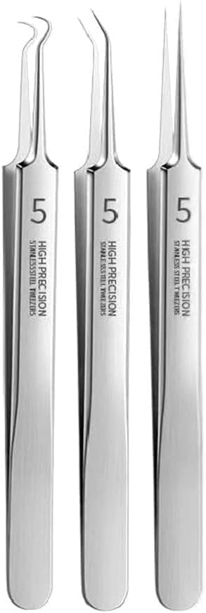 Jizlan 3-Piece Professional Blackhead Removal Tweezer Set Stainless Steel