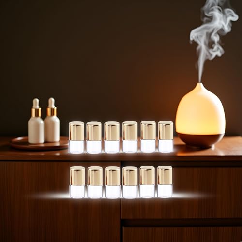 Mozff 1ml Glass Roll On Bottles 12Pcs Refillable Essential Oil Vials Gold