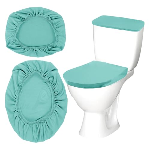 Washable Toilet Tank & Lid Cover Set - Soft Polyester, Green
