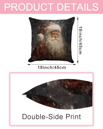 Christmas Pillow Cover 18x18 – Vintage Santa in Snowstorm (Black)